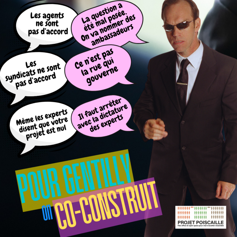 Agent Smith de Matrix incarnant l'obstination de l'administration face aux refus des agents