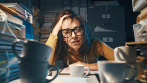 femme épuisée débordée