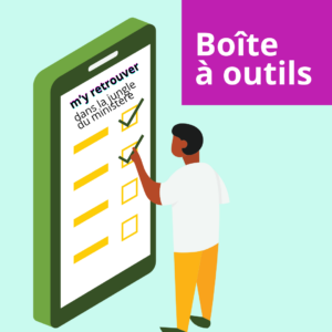 Boîte à outil CGT s'y retrouver dans la jungle du ministère fille qui lit un téléphone géant