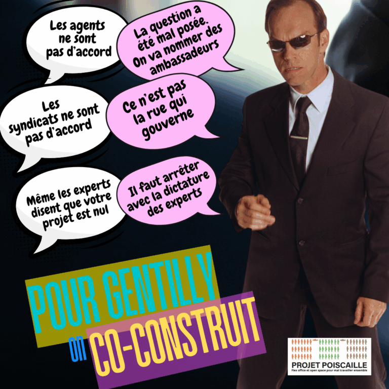 Agent Smith de Matrix incarnant l'obstination de l'administration face aux refus des agents